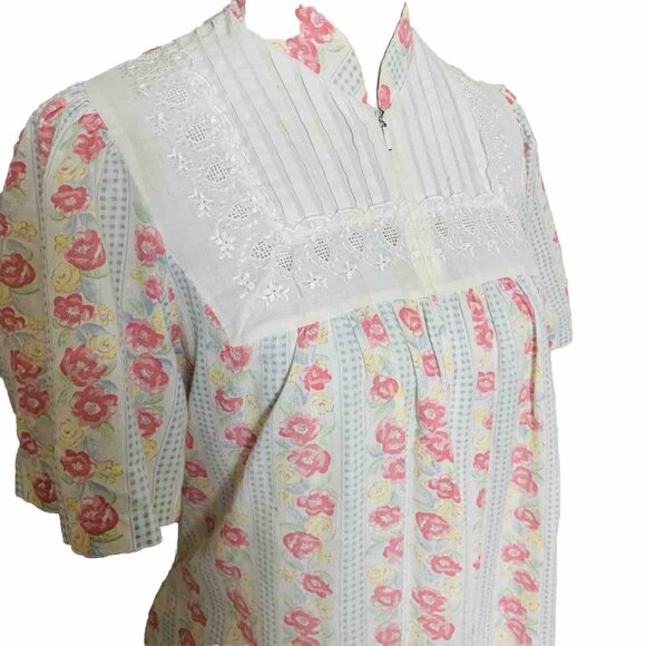 Gilligan Omalley Duster Nightgown Size M Floral Half Zip VTG Style Lounge Dress - Picture 7 of 13